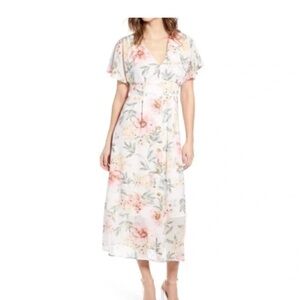 Leith White Floral Flutter Sleeve Midi/Maxi Dress